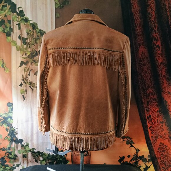 EUC: Double D Ranch Sze Medium Tan Leather Studded Fringe Western Jacket - Picture 2 of 5